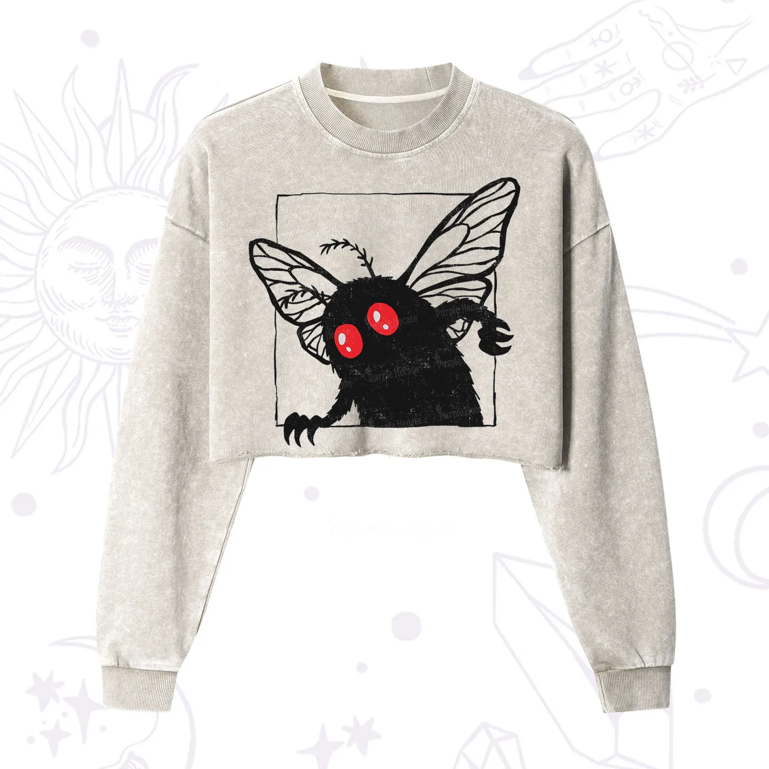 Purplehecate The Curious Mothman Cropped Washed Sweatshirt