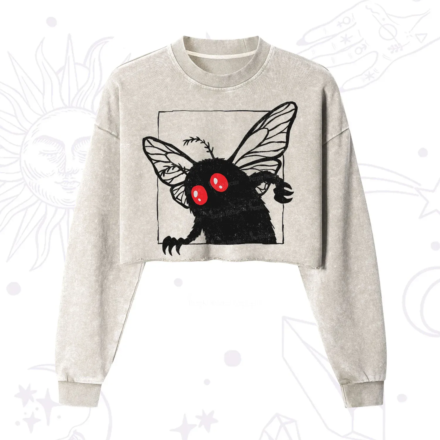 Purplehecate The Curious Mothman Cropped Washed Sweatshirt