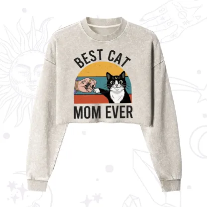 Purplehecate Best Cat Mom Ever Cropped Washed Sweatshirt