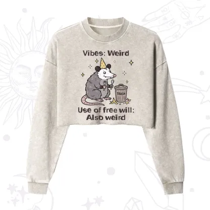 Purplehecate Weird Vibes Only Opossum Cropped Washed Sweatshirt