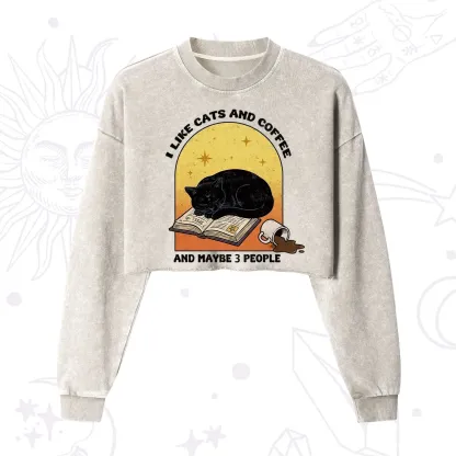 Purplehecate I Like Cats And Coffee Cropped Washed Sweatshirt