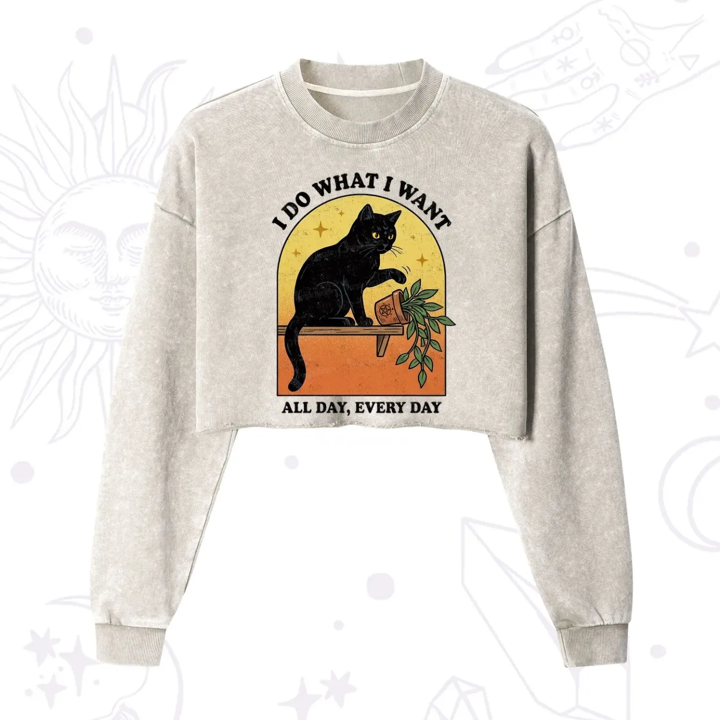 Purplehecate I Do What I Want Funny Black Cat Cropped Washed Sweatshirt