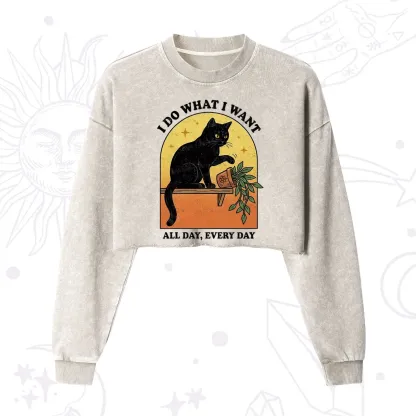 Purplehecate I Do What I Want Funny Black Cat Cropped Washed Sweatshirt