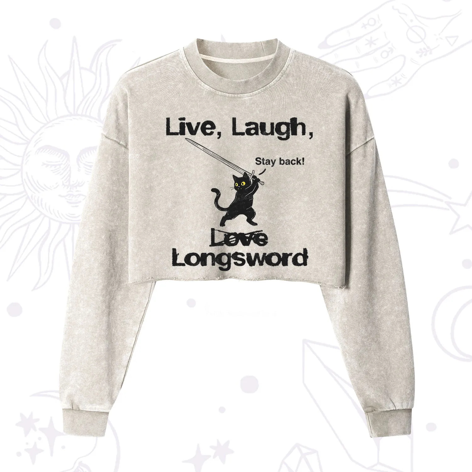 Purplehecate Live Laugh Love Longsword Cropped Washed Sweatshirt