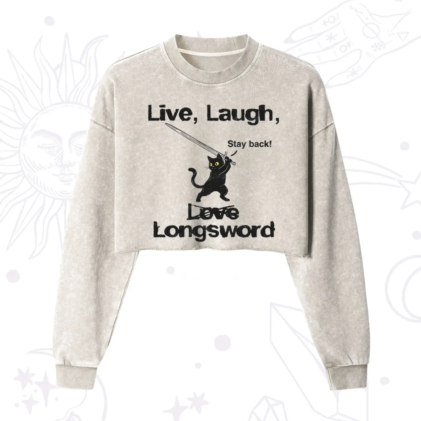 Purplehecate Live Laugh Love Longsword Cropped Washed Sweatshirt