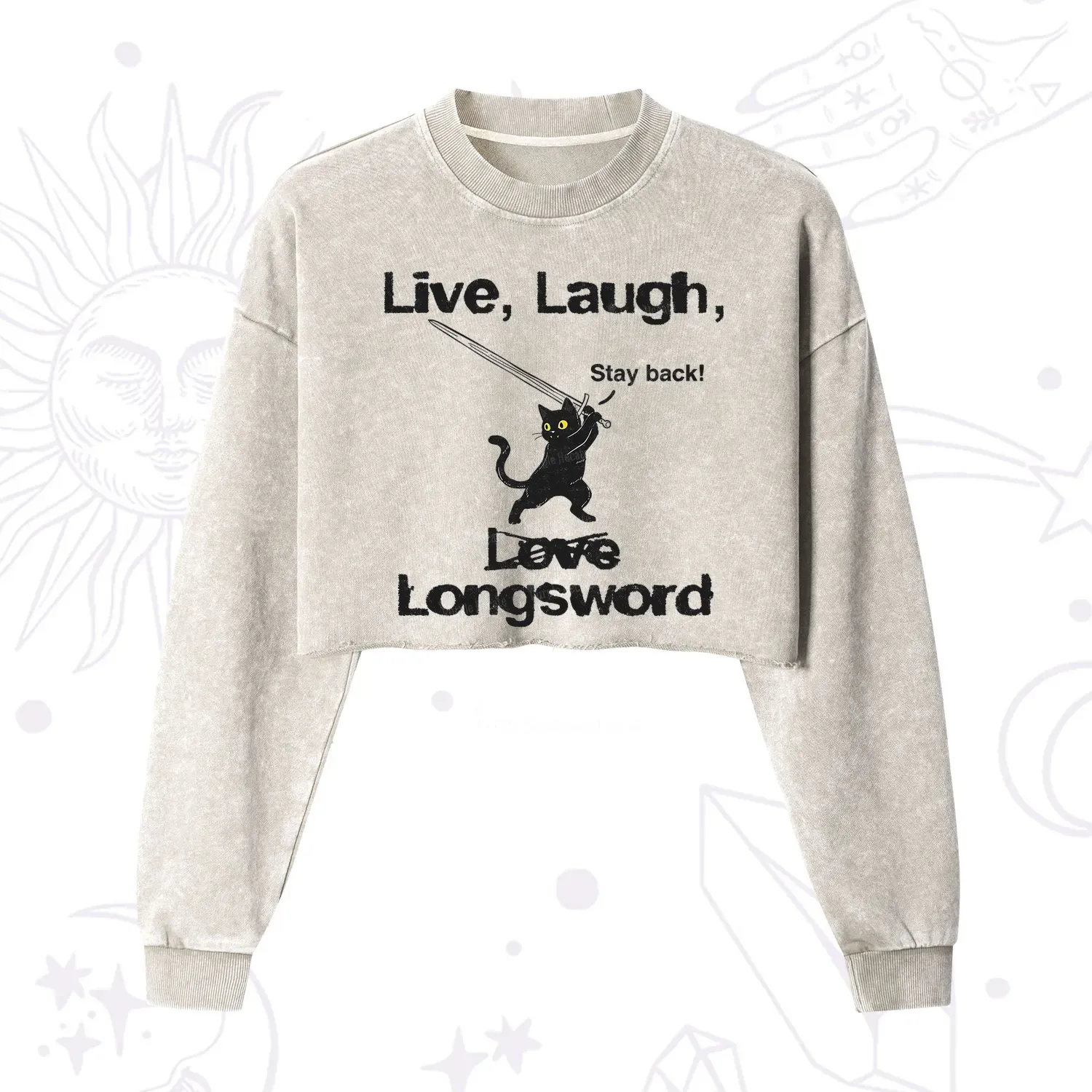 Purplehecate Live Laugh Love Longsword Cropped Washed Sweatshirt