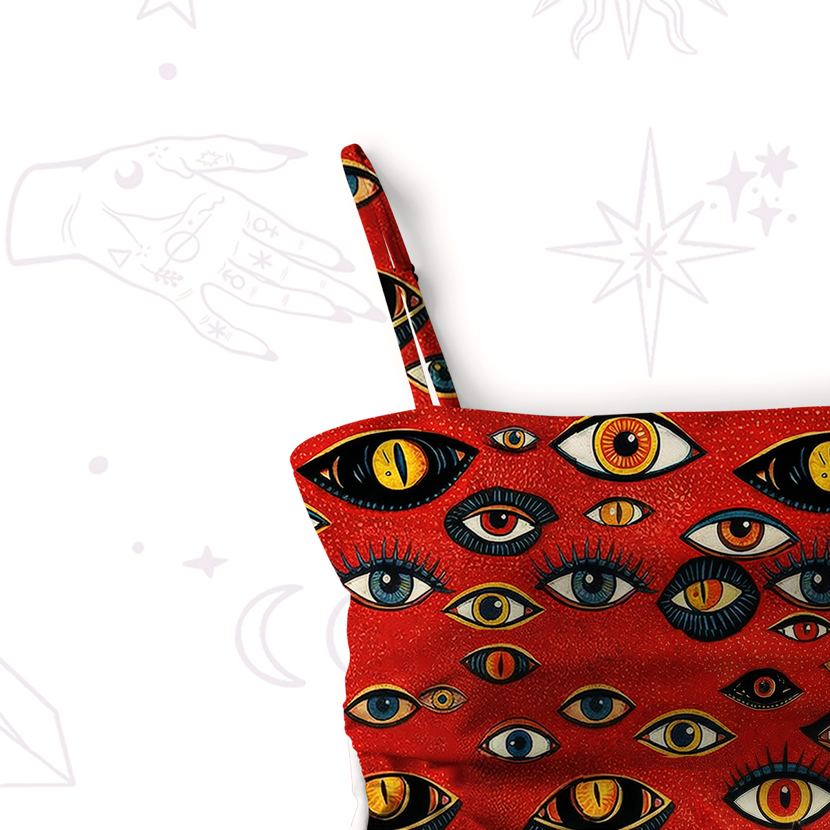 Purplehecate Cosmic Watcher Cat Slim-Strap Swimsuit