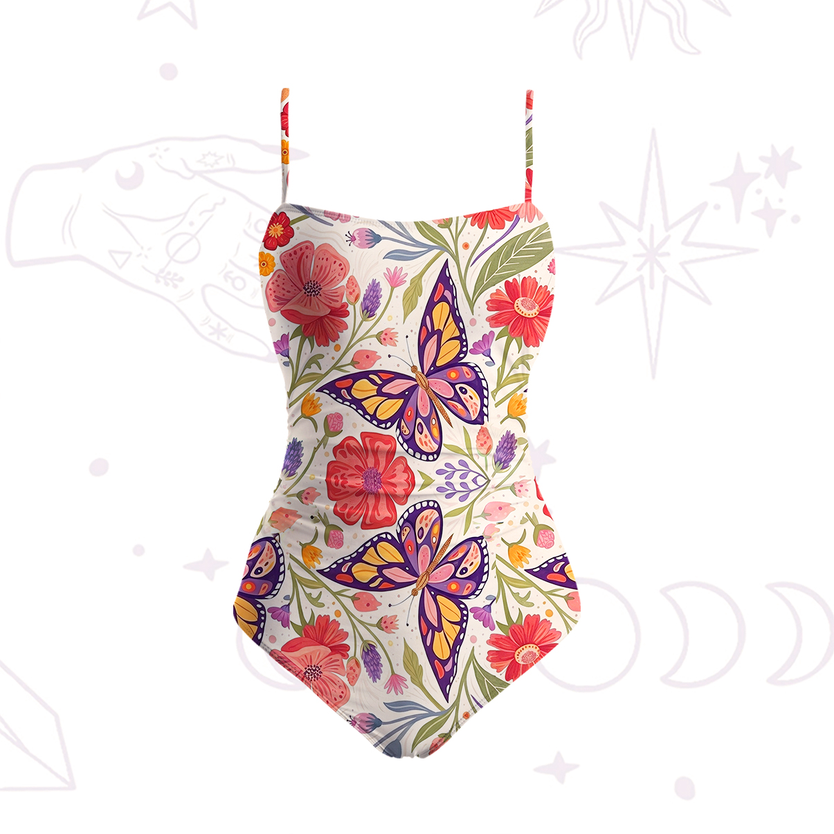 Purplehecate Enchanted Garden of Butterflies Slim-Strap Swimsuit