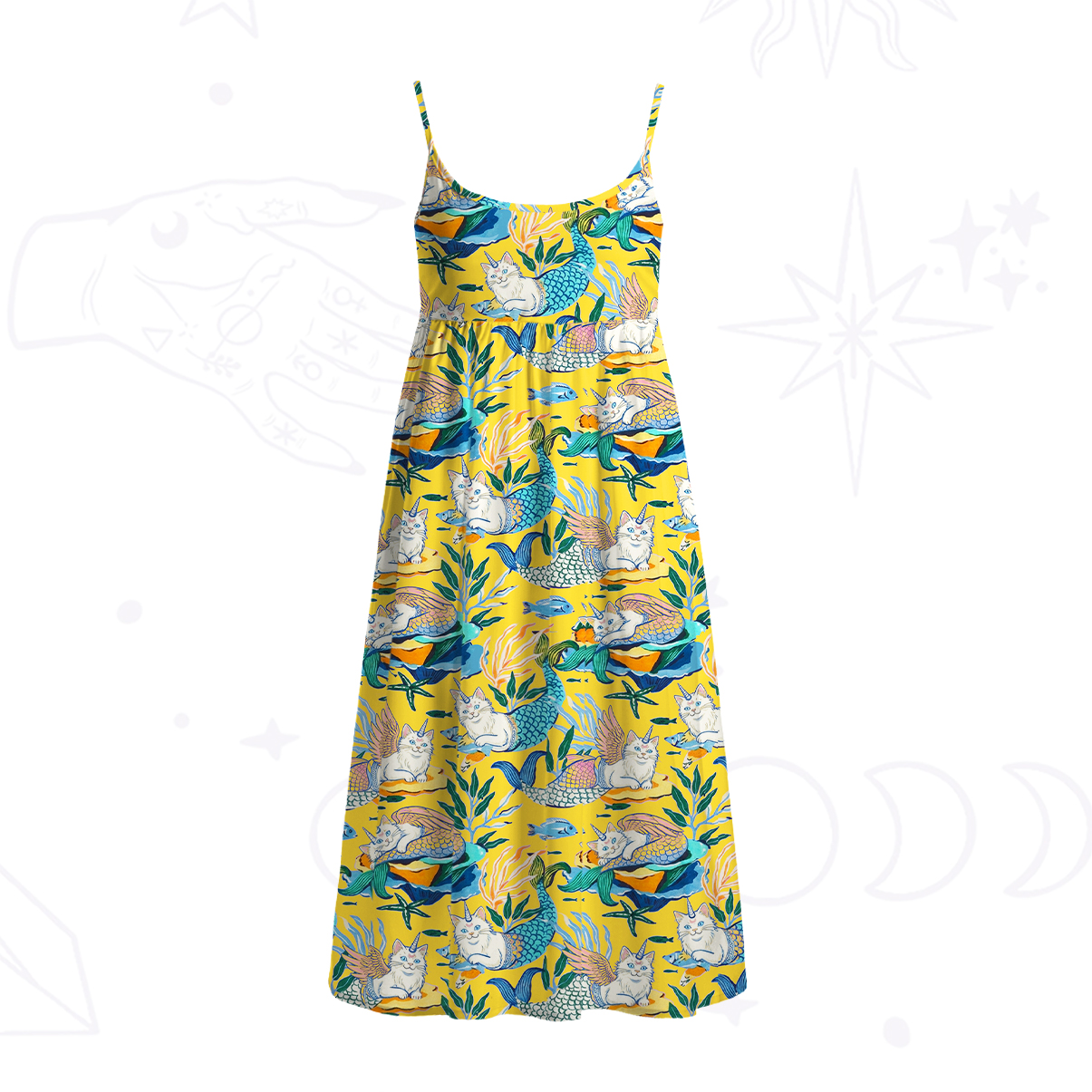 Purplehecate Mystic Mermaid Lagoon Spaghetti Strap Midi Dress