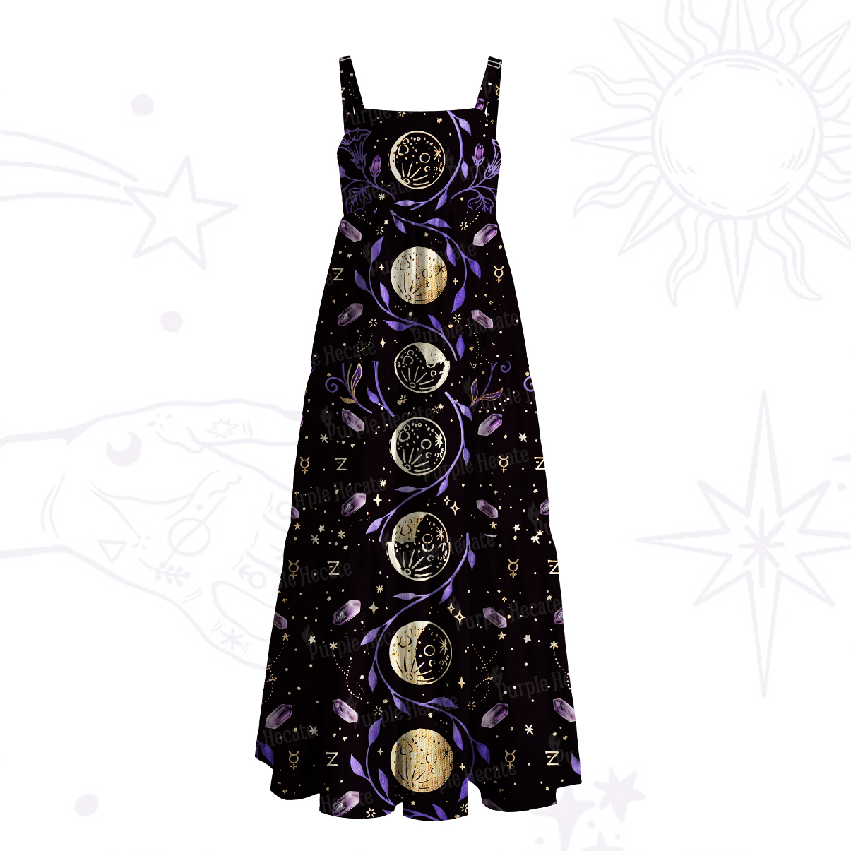 Purplehecate Starry Moon Cycle Mystic Wide Straps Maxi Dress