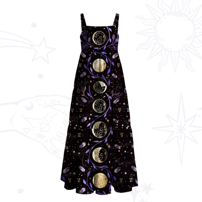 Purplehecate Starry Moon Cycle Mystic Wide Straps Maxi Dress