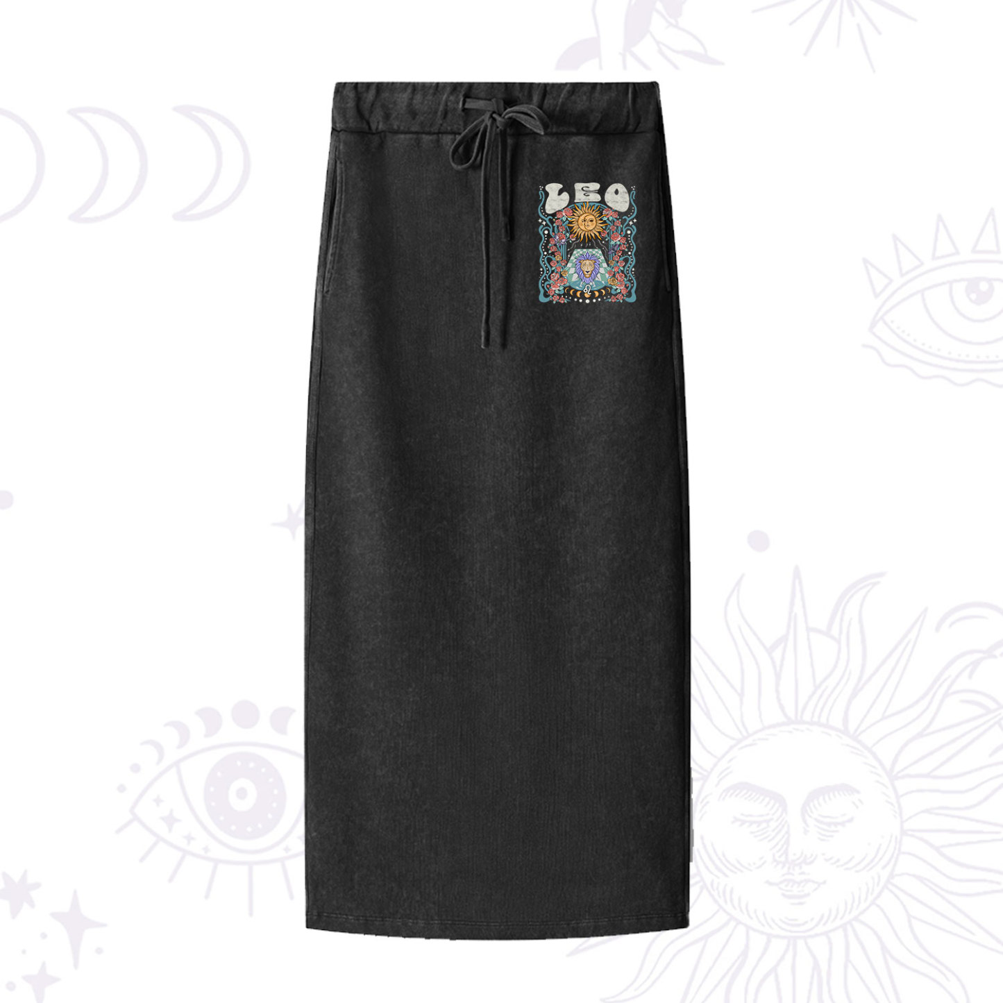 Purplehecate Leo Spirit Zodiac Washed Drawstring Long Skirt