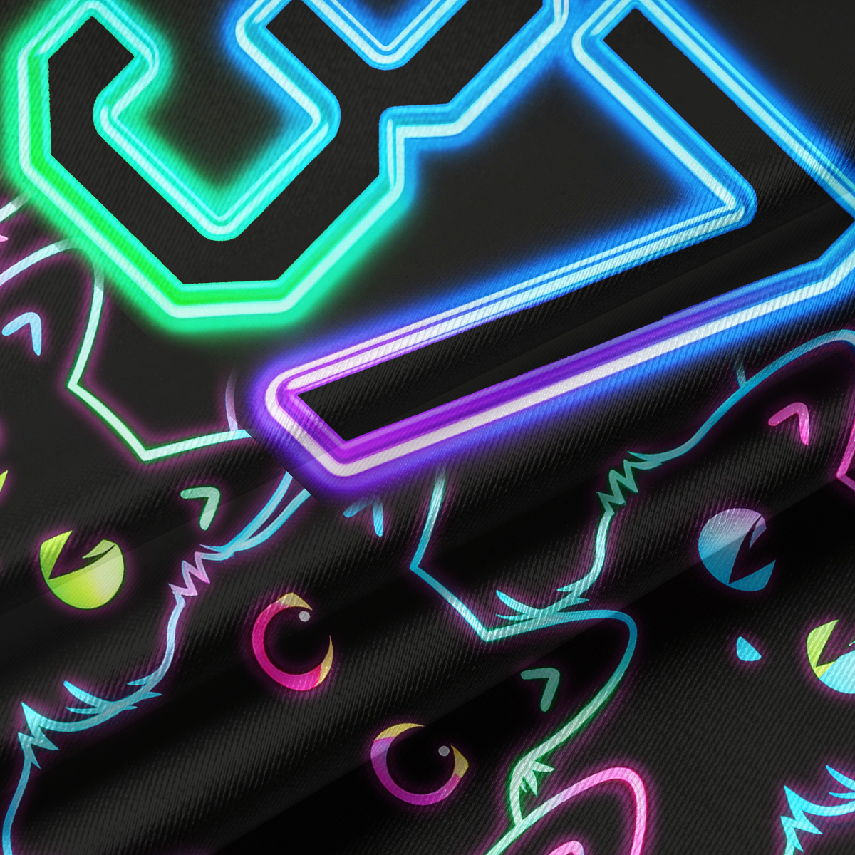 Purplehecate Neon Glow Stacked Cats Crop Jersey Top