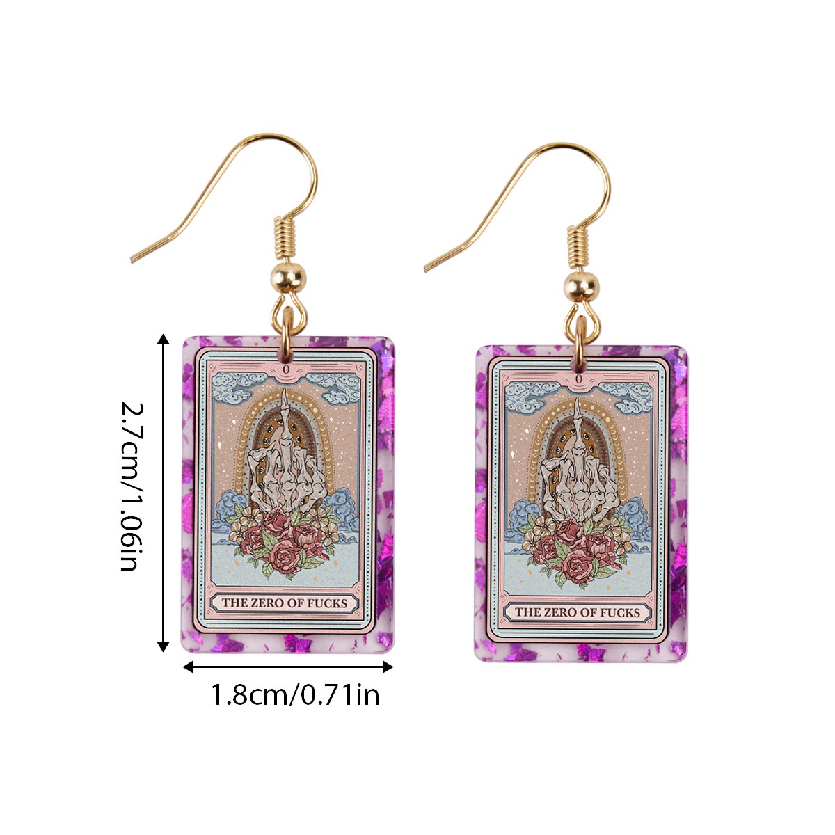Purplehecate The Zero Of Fucks Tarot Purple fragments Acrylic Earrings