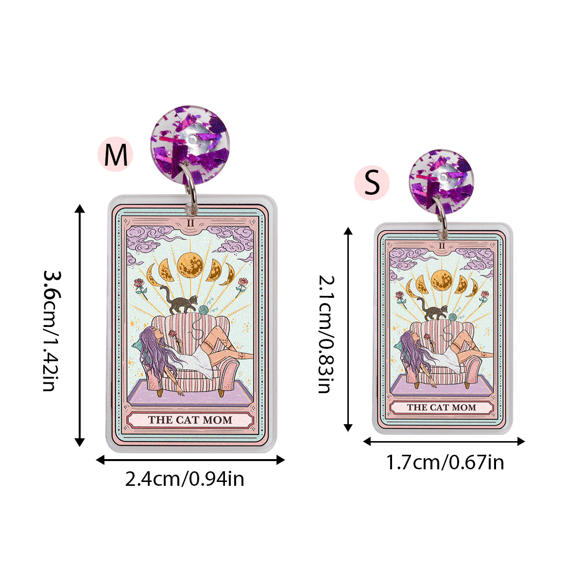 Purplehecate The Cat Mom Tarot Acrylic Earrings