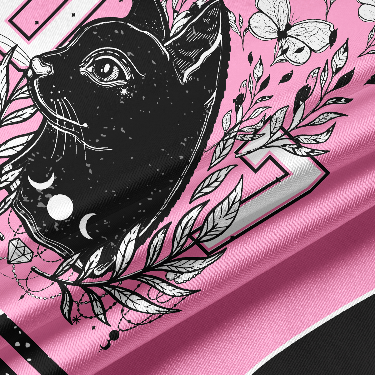 Purplehecate Gothic Black Cat Pentagram 07 Crop Jersey Top