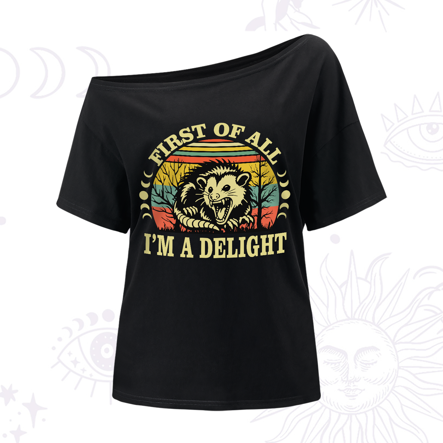 Purplehecate First Of All I'm A Delightful Opossum One-Shoulder T-Shirt