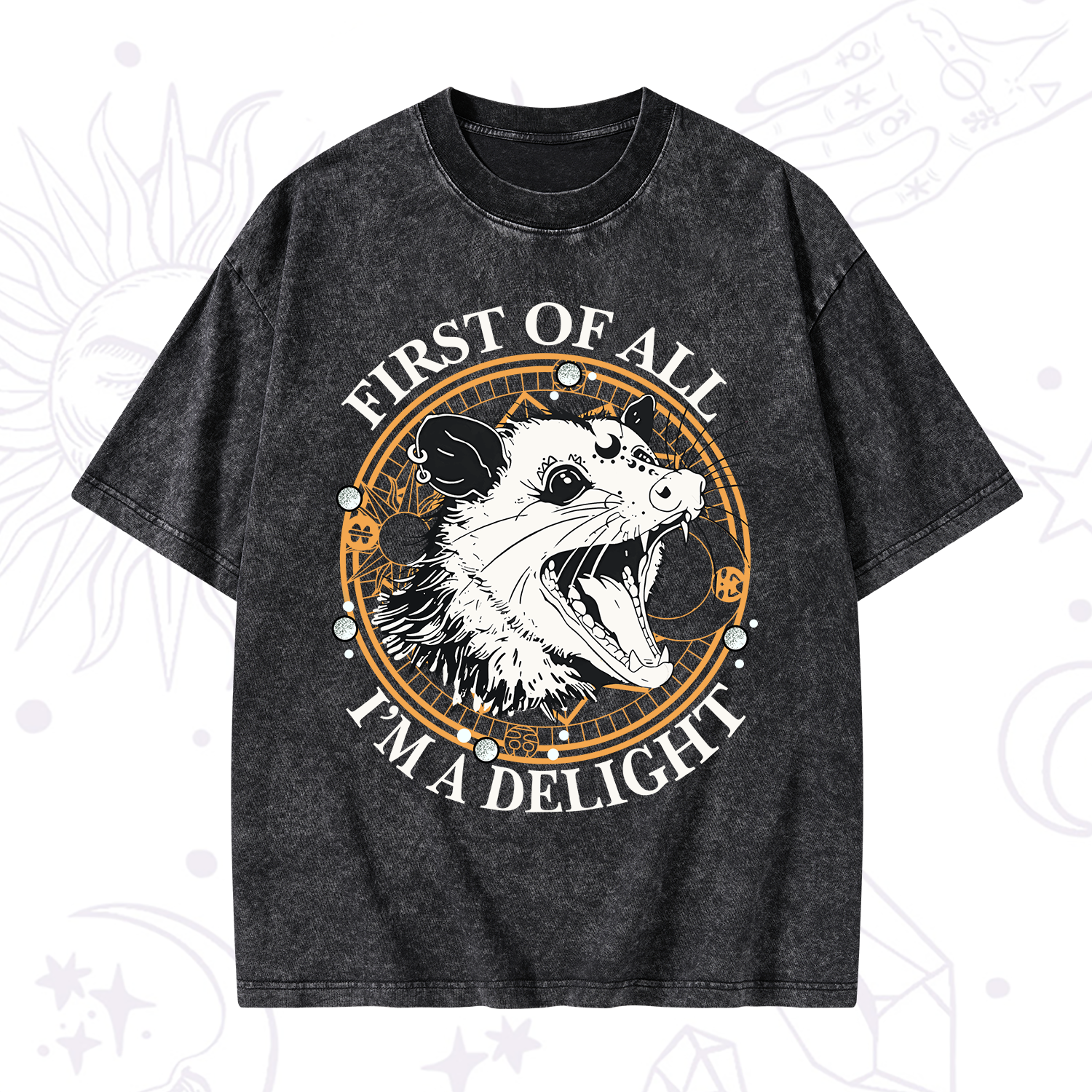 Purplehecate First Of All I Am A Delightful Angry Opossum Washed T-Shirt