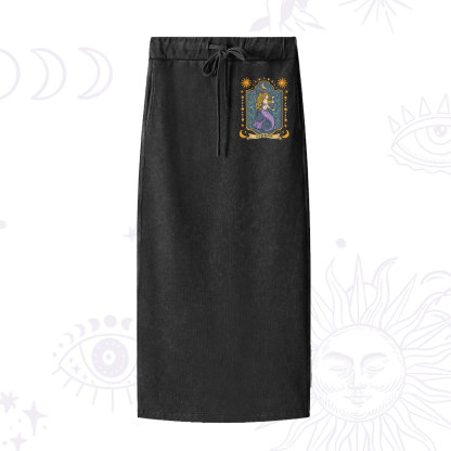 Purplehecate Capricorn Zodiac Washed Drawstring Long Skirt