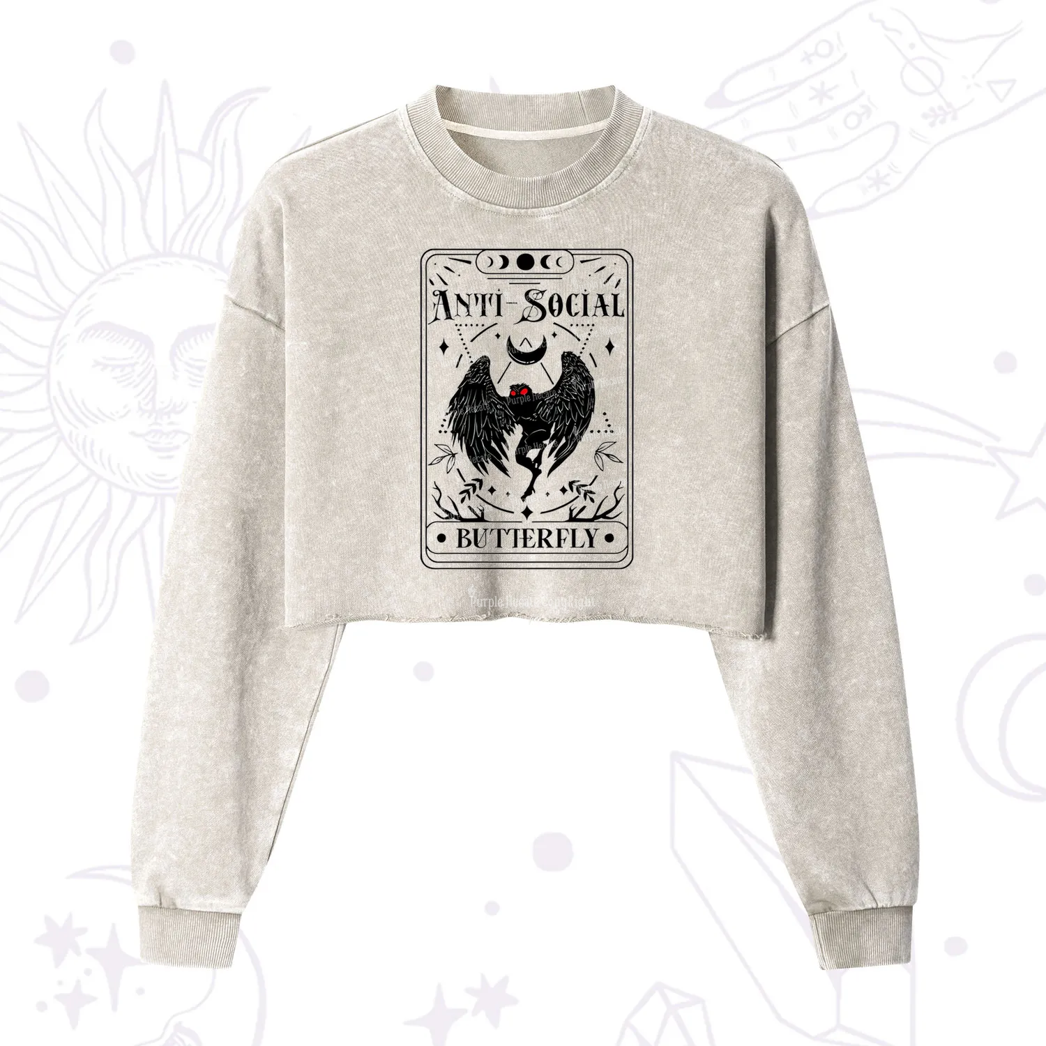 Purplehecate The Antisocial Butterfly Oracle Card Cropped Washed Sweatshirt