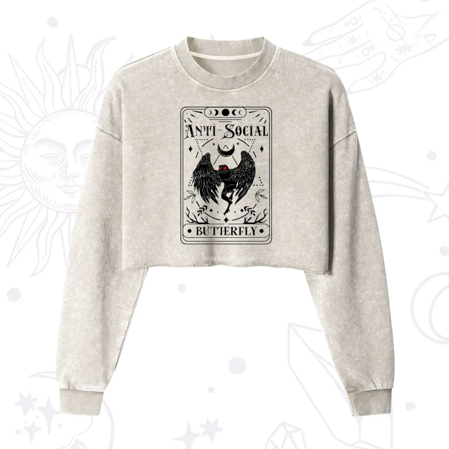 Purplehecate The Antisocial Butterfly Oracle Card Cropped Washed Sweatshirt