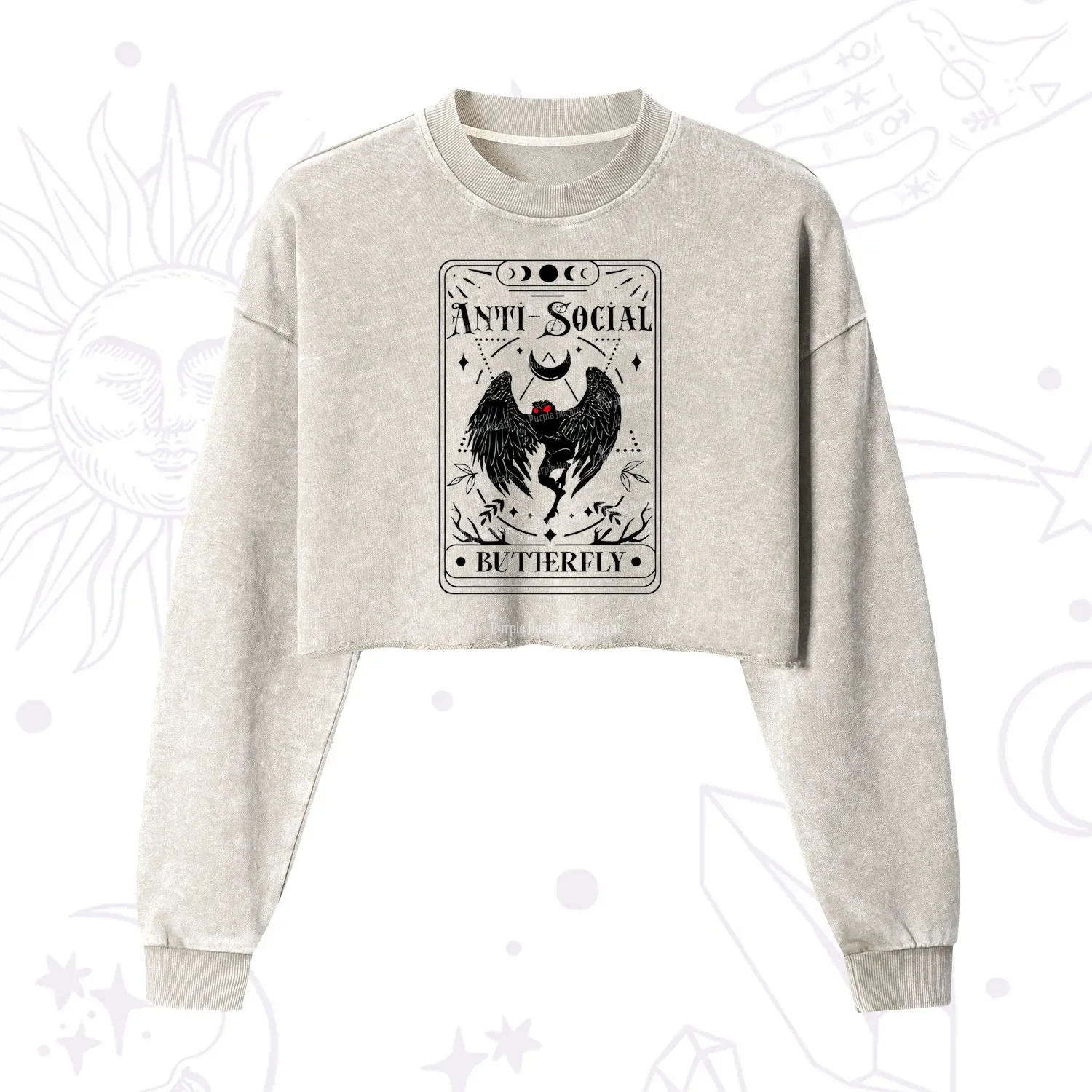 Purplehecate The Antisocial Butterfly Oracle Card Cropped Washed Sweatshirt