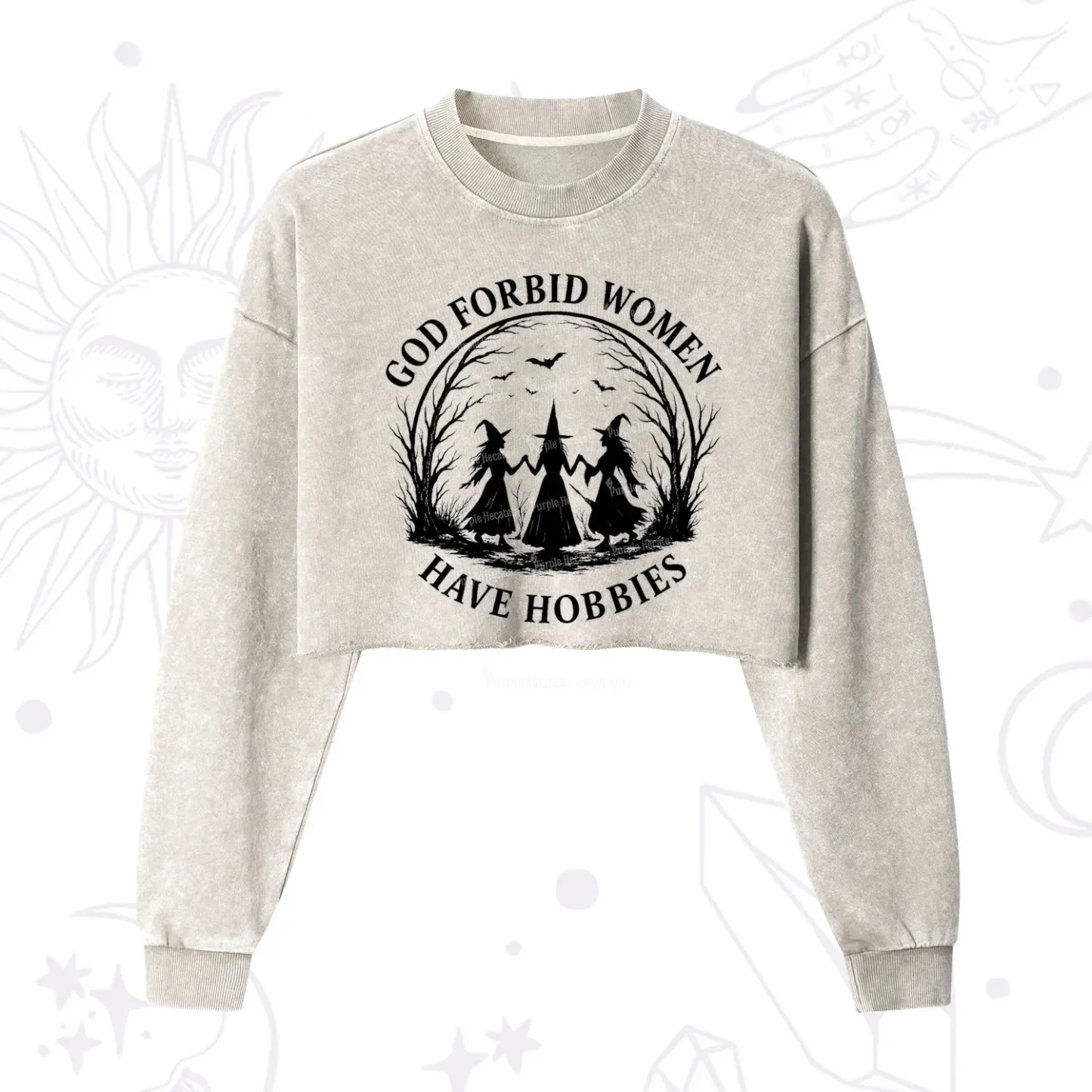 Purplehecate God Forbid Women Have Hobbies Cropped Washed Sweatshirt