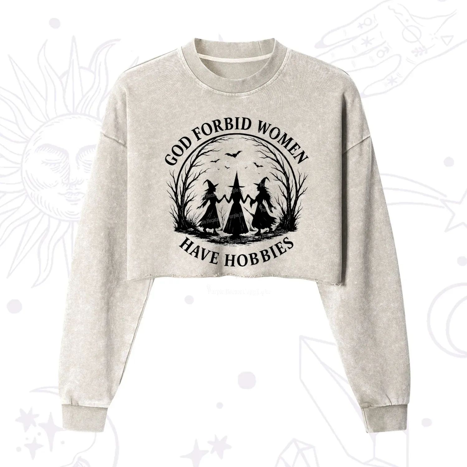 Purplehecate God Forbid Women Have Hobbies Cropped Washed Sweatshirt