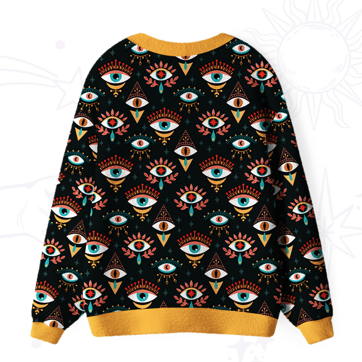 Purplehecate Evil Eye Pattern Ugly Cardigan Sweaters