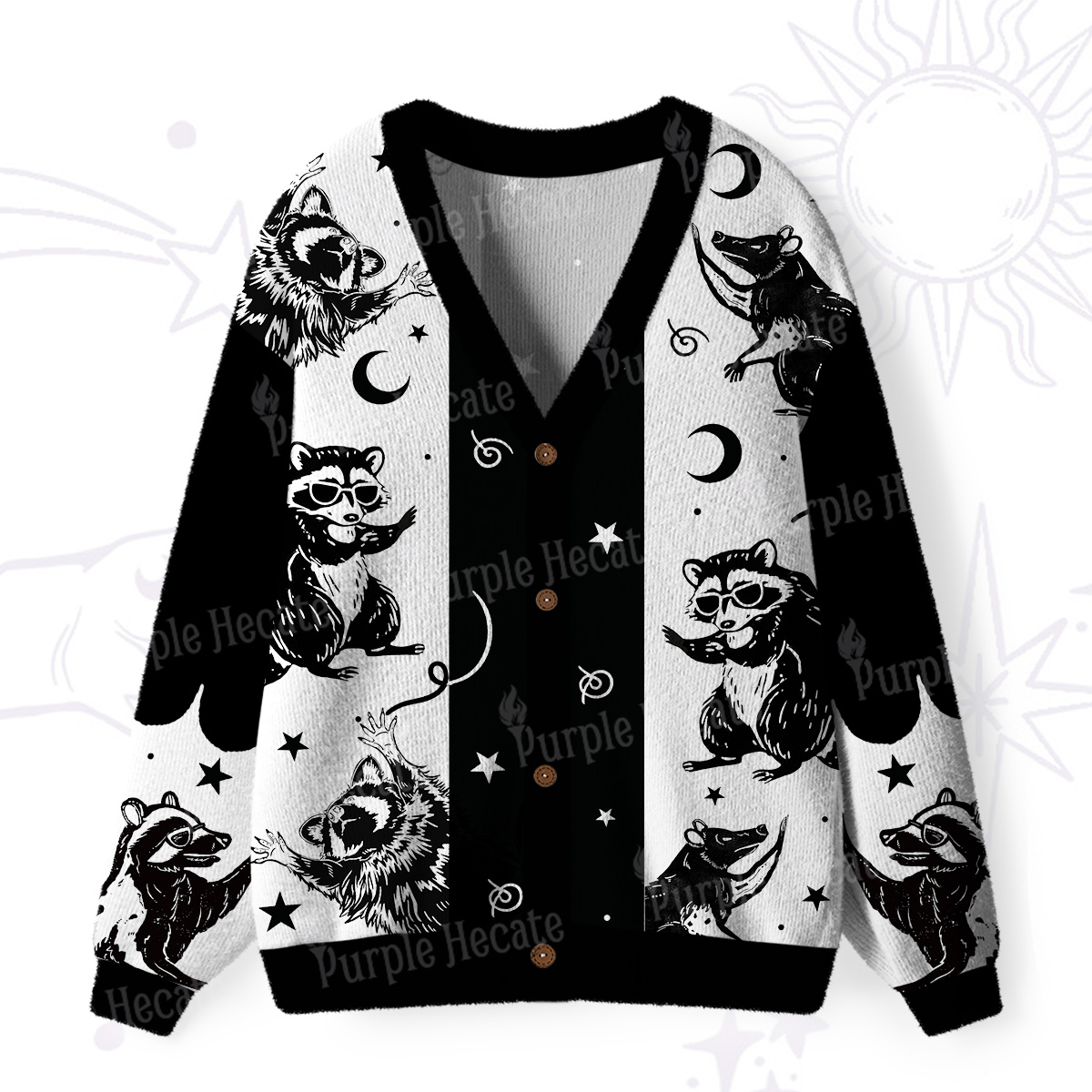Purplehecate Galactic Raccoon Club Ugly Cardigan Sweaters
