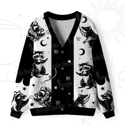 Purplehecate Galactic Raccoon Club Ugly Cardigan Sweaters