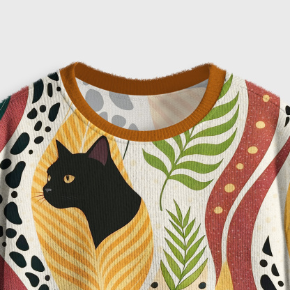 Purplehecate Mystic Forest Cat Crop Fuzzy Ugly Sweatshirt