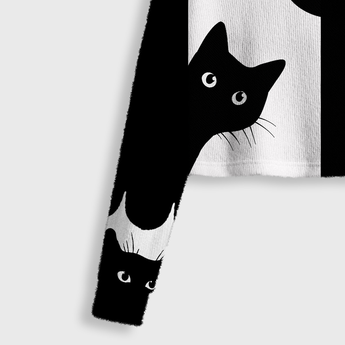 Purplehecate Peekaboo Cats Crop Fuzzy Ugly Sweatshirt