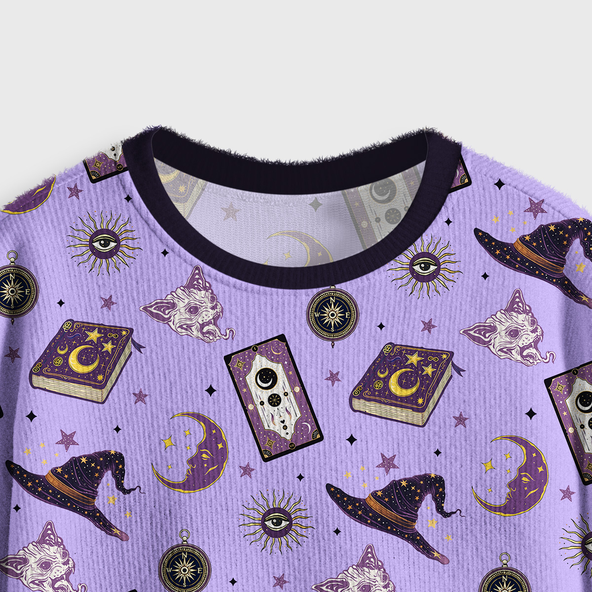 Purplehecate Midnight Witch Tarot Crop Fuzzy Ugly Sweatshirt