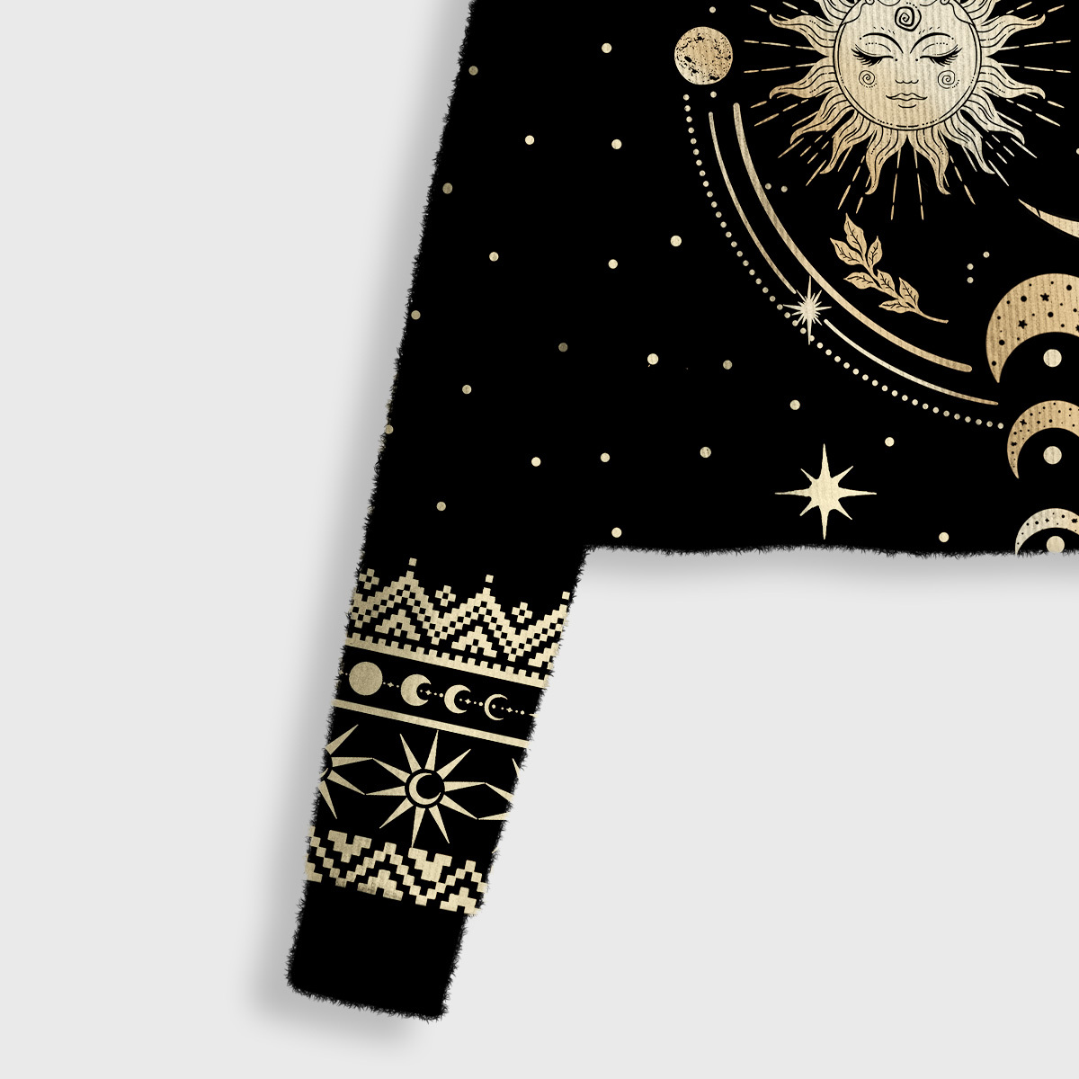 Purplehecate Celestial Sun and Moon Crop Fuzzy Ugly Sweatshirt