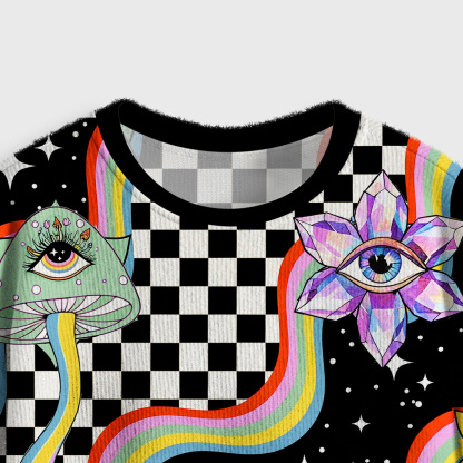 Purplehecate Enchanted Mushroom Eye Blossom Crop Fuzzy Ugly Sweatshirt