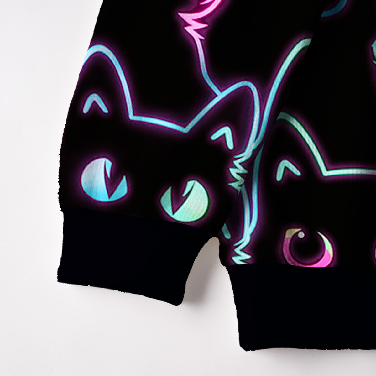 Purplehecate Neon Glow Stacked Cats Fuzzy Ugly Christmas Sweatshirt