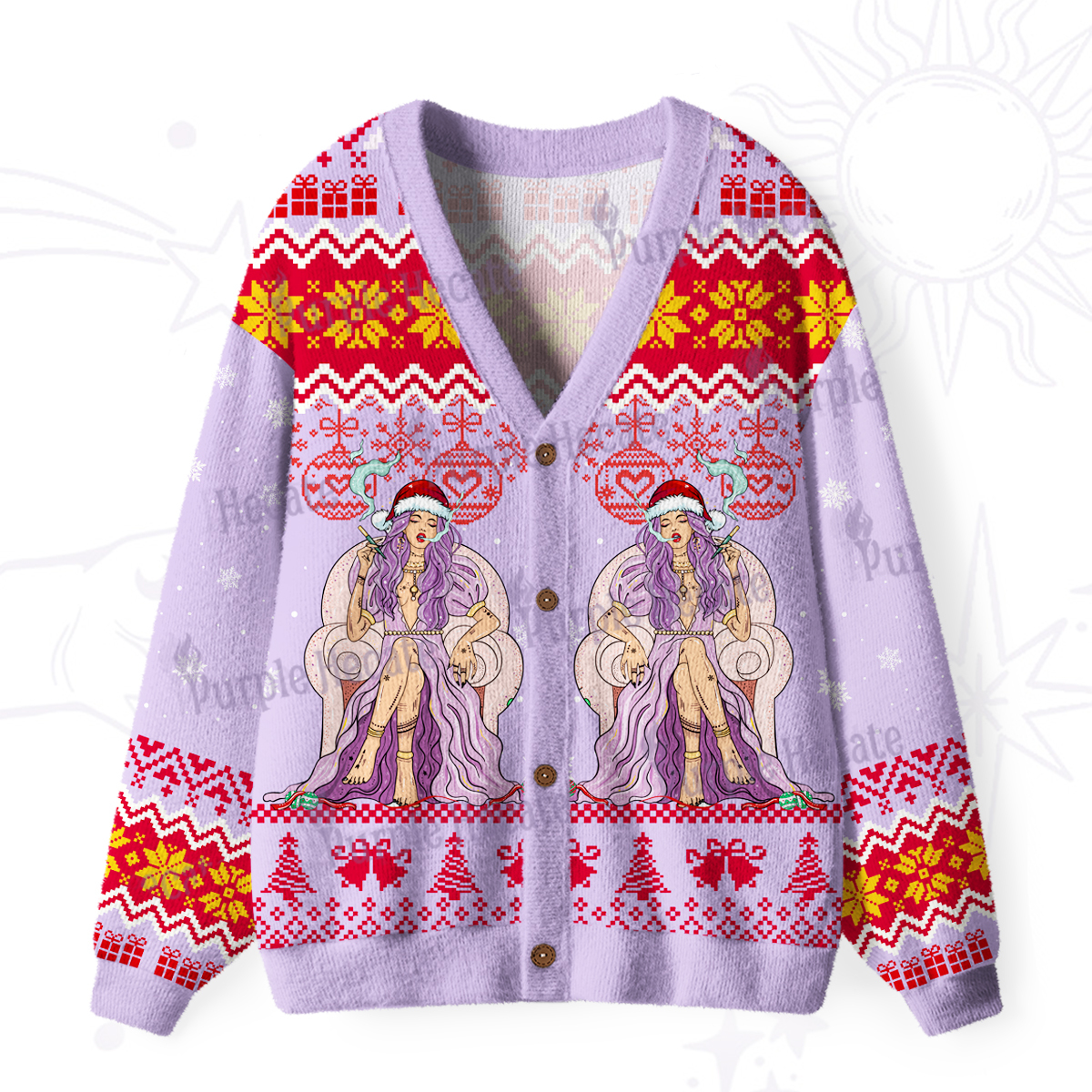 Purplehecate The High Priestess Tarot Card Christmas Ugly Cardigan Sweaters