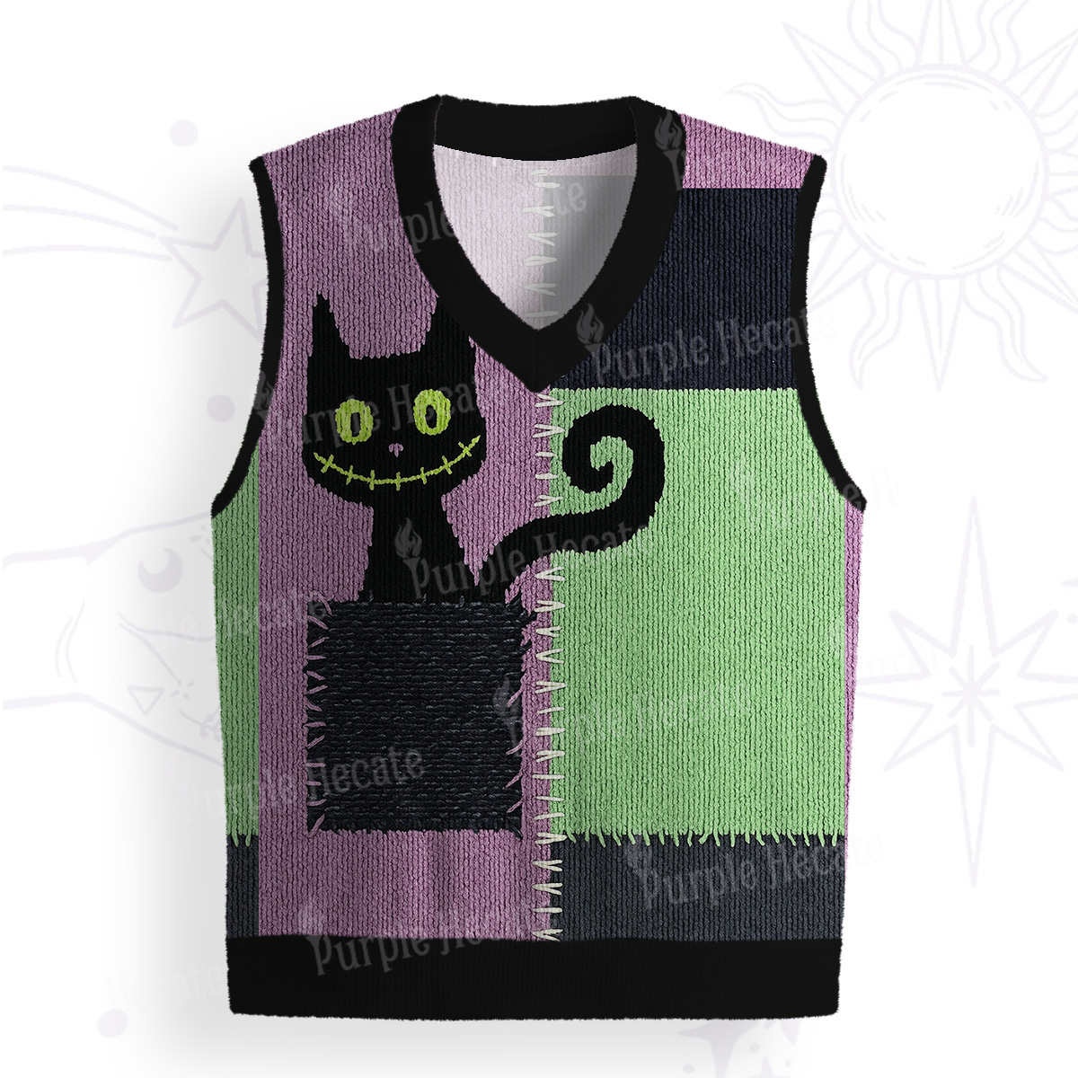 Purplehecate Monster Black Cat Ugly Sweater Vest