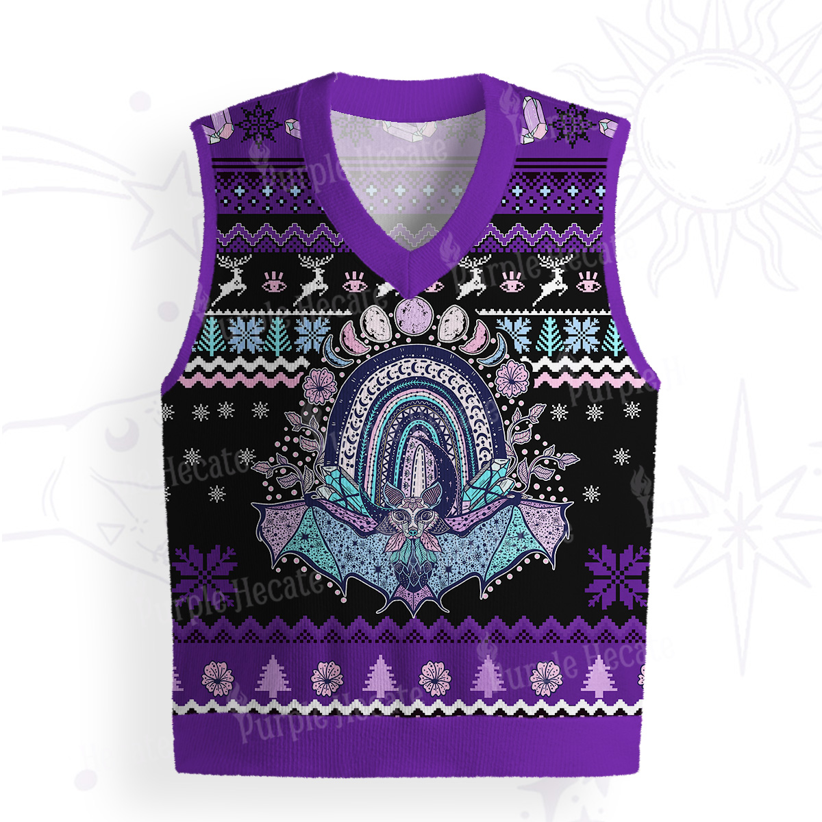 Purplehecate Moon Phase Bat Ugly Sweater Vest
