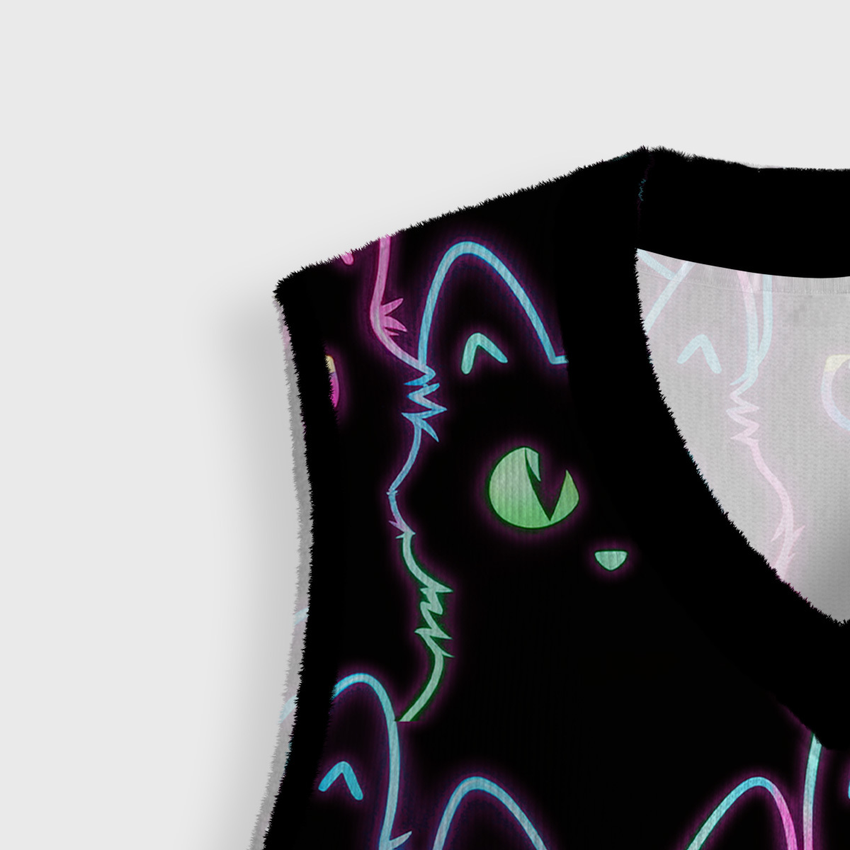 Purplehecate Neon Glow Stacked Cats Ugly Sweater Vest
