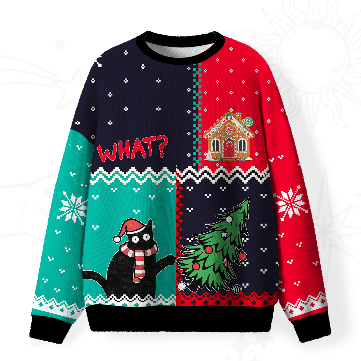 Purplehecate Christmas Black Cat Fuzzy Ugly Christmas Sweatshirt