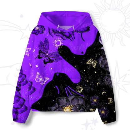 Purplehecate Starlit Cats & Butterflies All-Over Print Hoodie