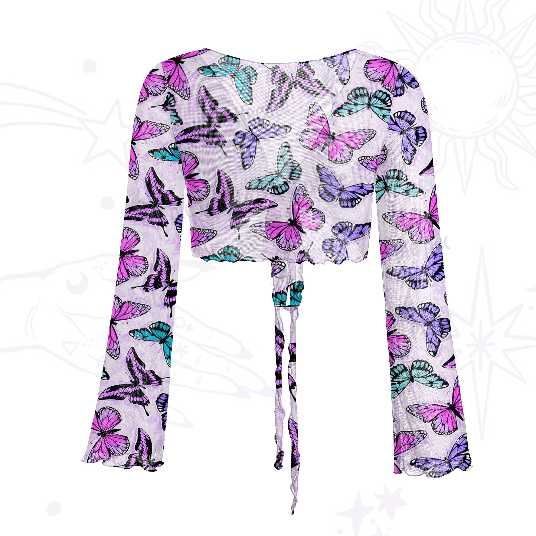 Purplehecate Whimsical Butterfly Mesh Tie Front Top