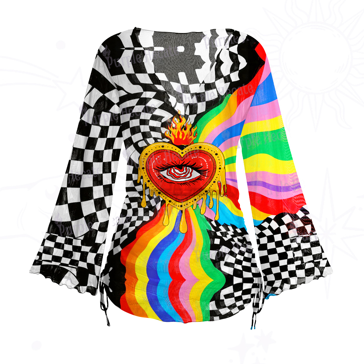 Purplehecate Trippy Rainbow Heart Eye Mesh Cover Up Dress