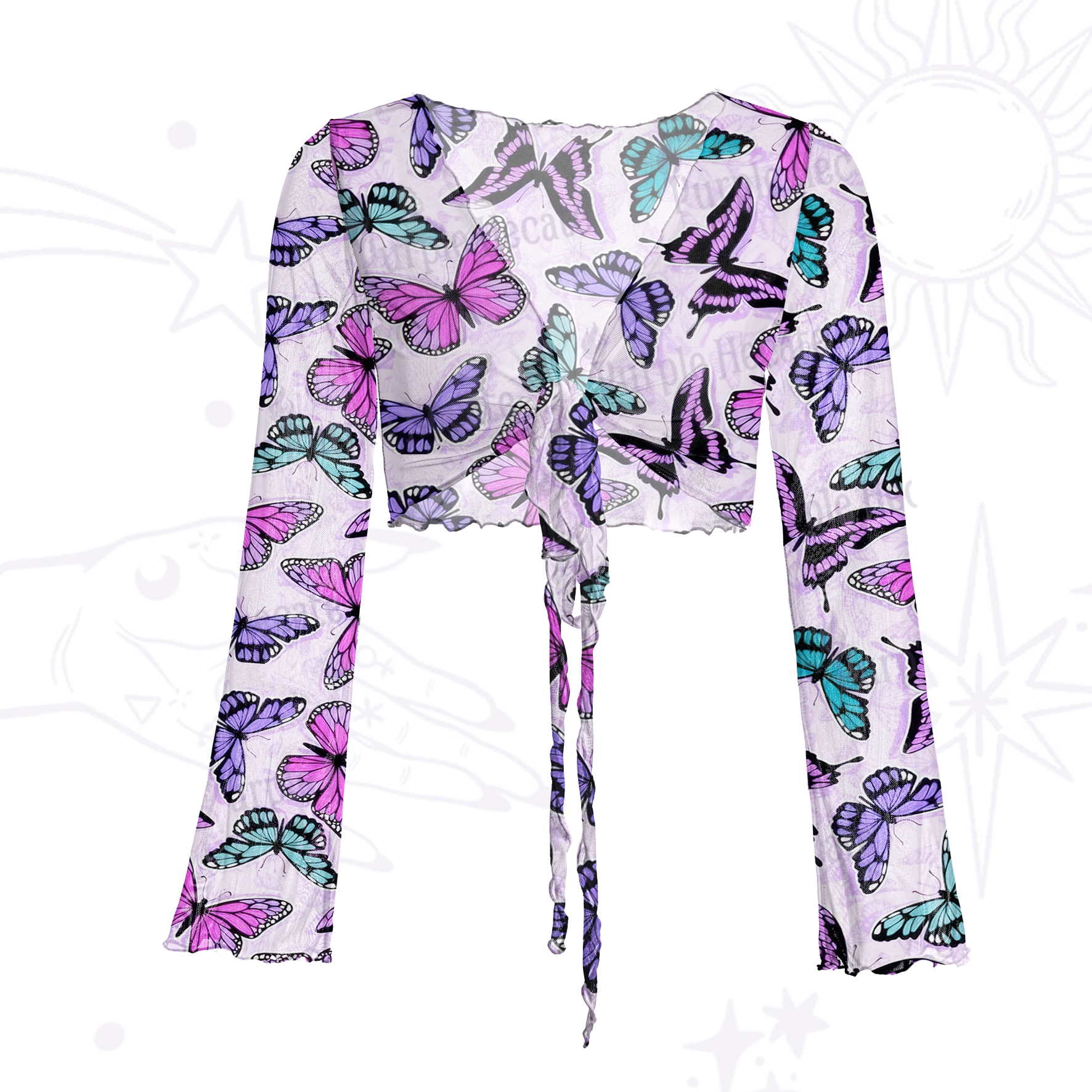 Purplehecate Whimsical Butterfly Mesh Tie Front Top