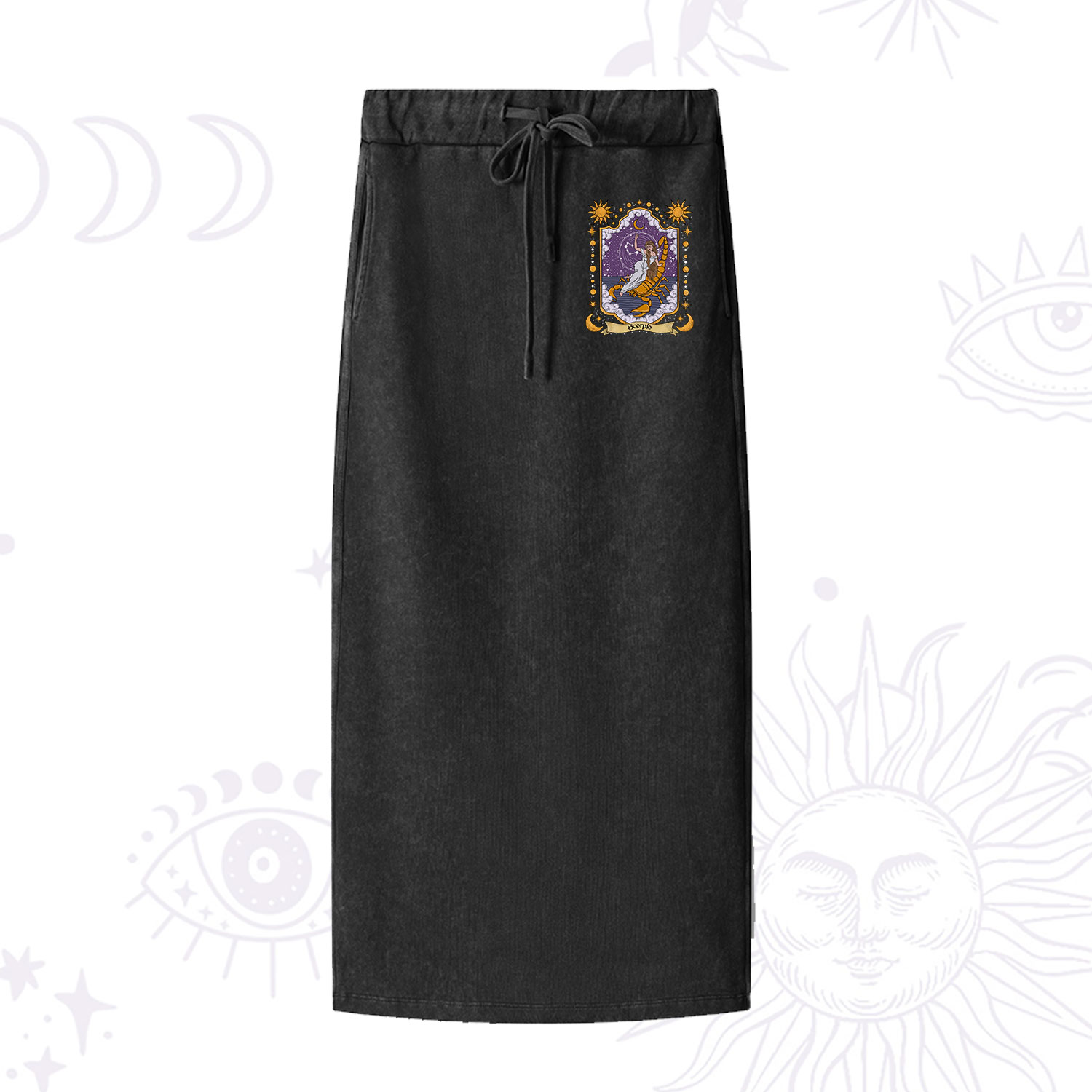 Purplehecate Scorpio Zodiac Washed Drawstring Long Skirt