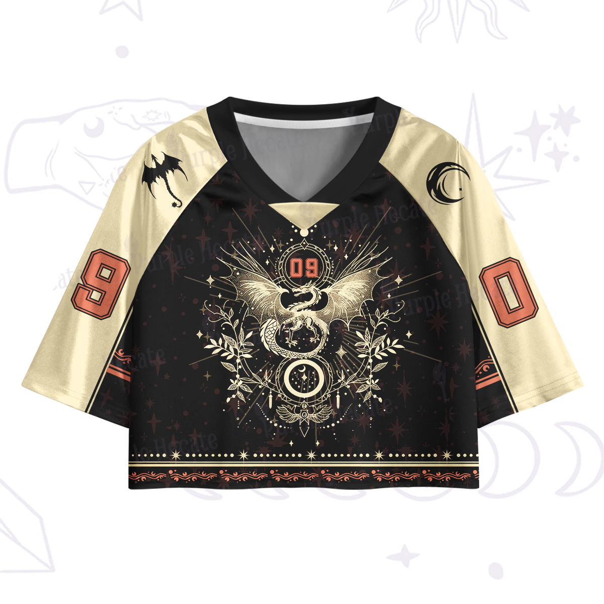 Purplehecate Celestial Dragon Moon Phase Crop Jersey Top