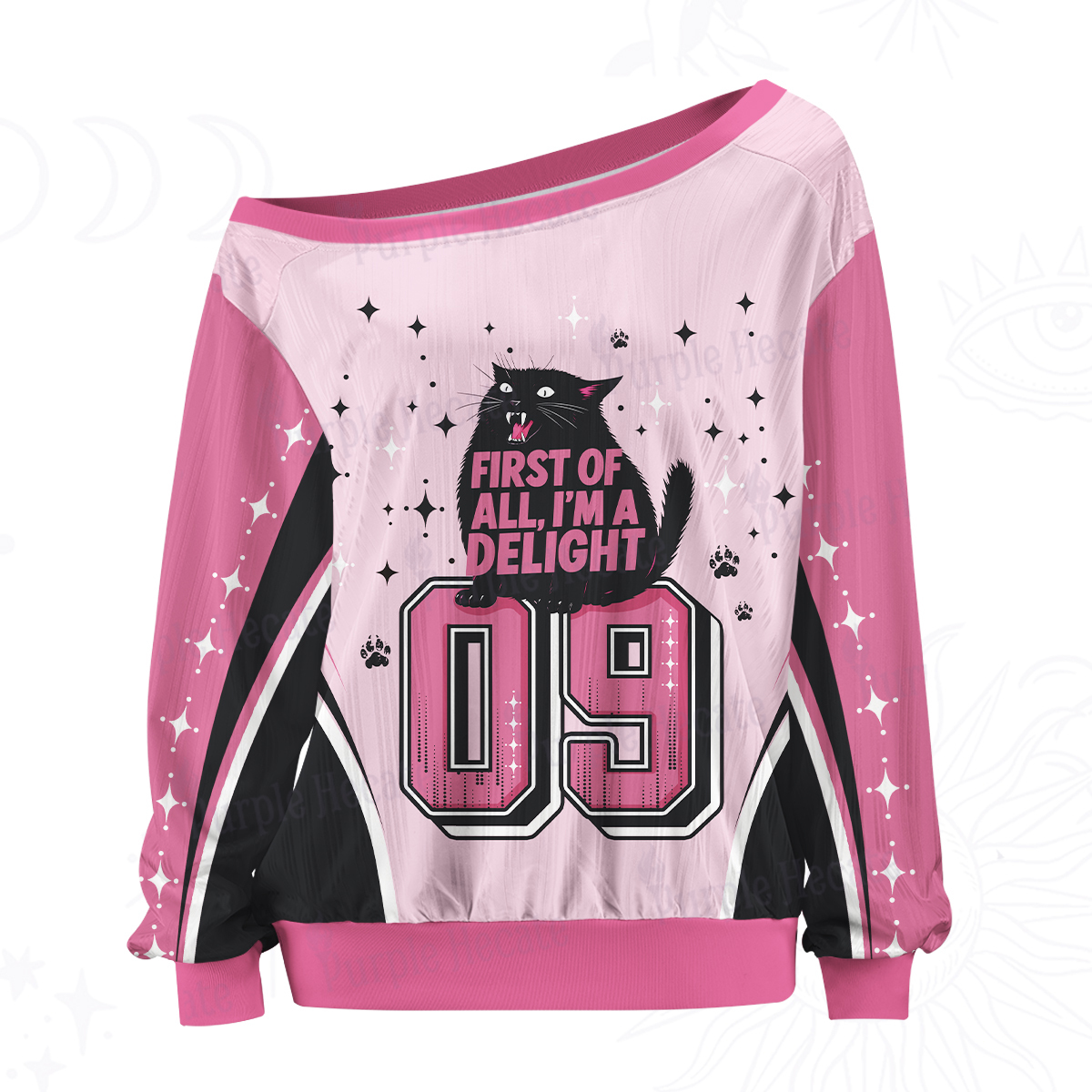 Purplehecate First Of All I'm A Delight Cat Off The Shoulder Graphic Jersey