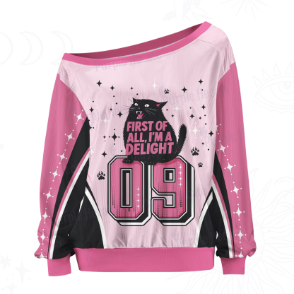 Purplehecate First Of All I'm A Delight Cat Off The Shoulder Graphic Jersey